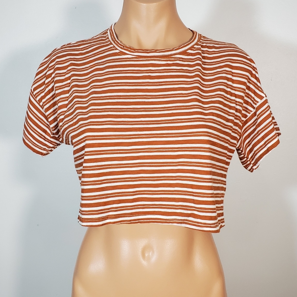 Forever 21 Orange & White Striped Short Crop Top